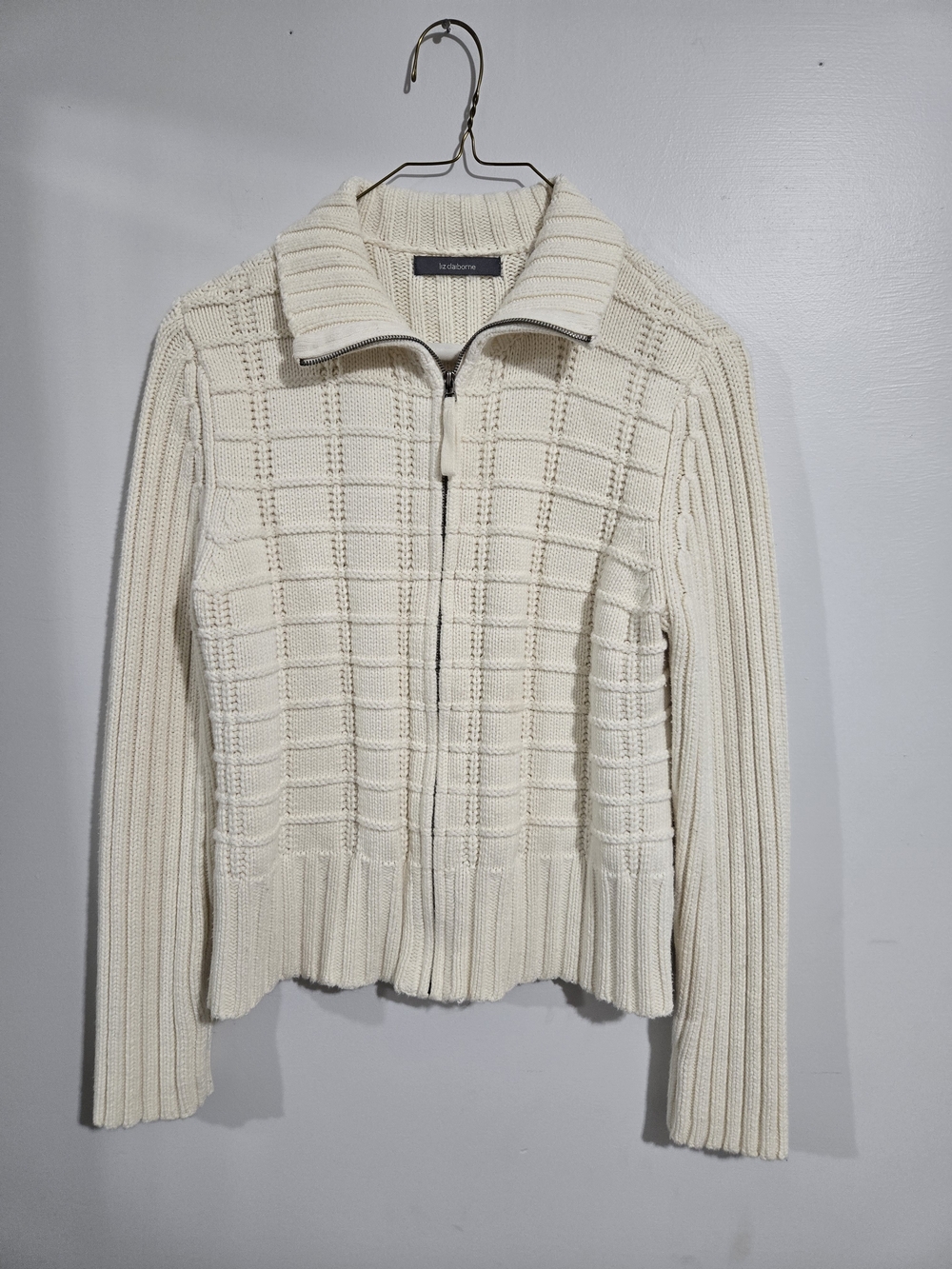 Liz Claiborne Cream Knit Zip-Up Sweater